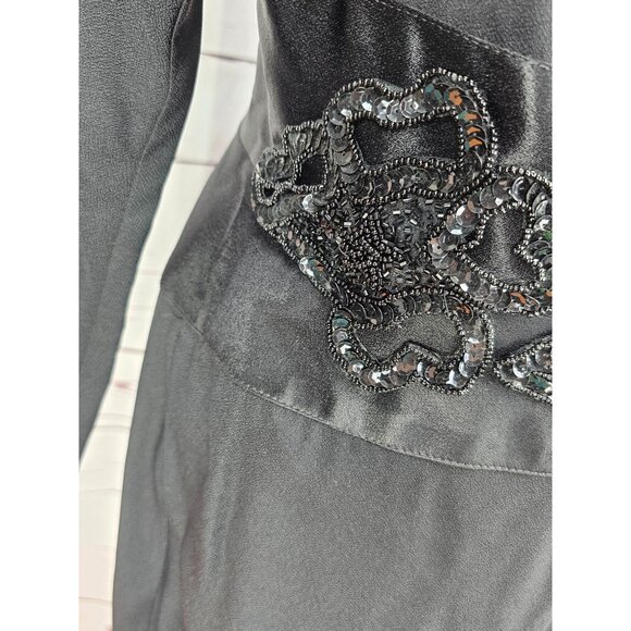 Vintage Cachet Bari Protas Black Dress Beaded Waist Womens Sz M Long Sleeve Gown - Picture 4 of 16
